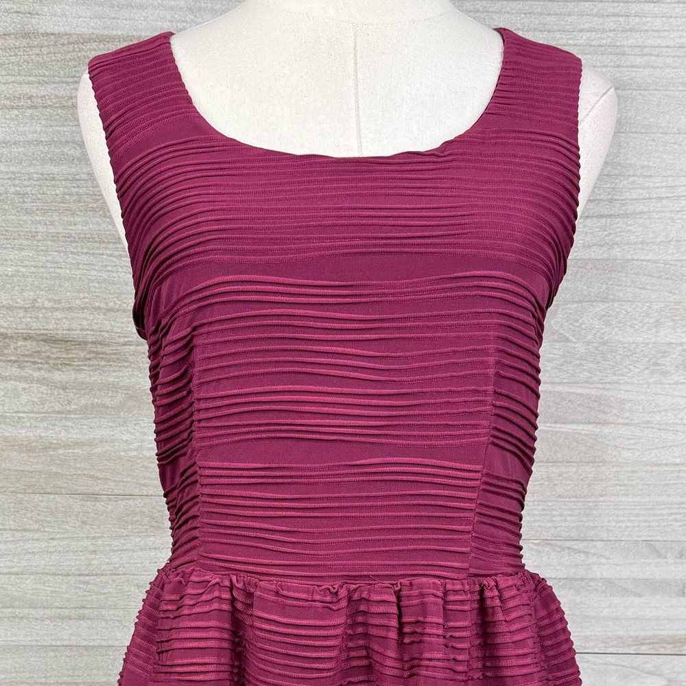 REWIND Sleeveless Fit & Flare Dress with Pleating Wine-Large - Picture 2 of 3